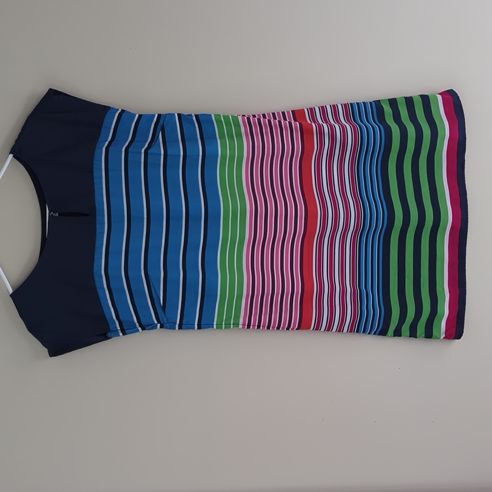 Old Navy Sleeveless Rainbow Stripe Shift Dress M Blue Pink